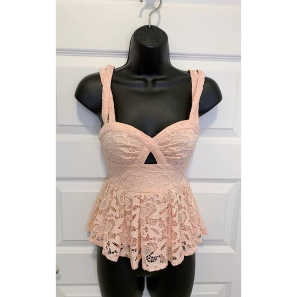 Material Girl Champagne Pink Sleeveless‎ Bustier Flowy Dressy Spring Top Blouse